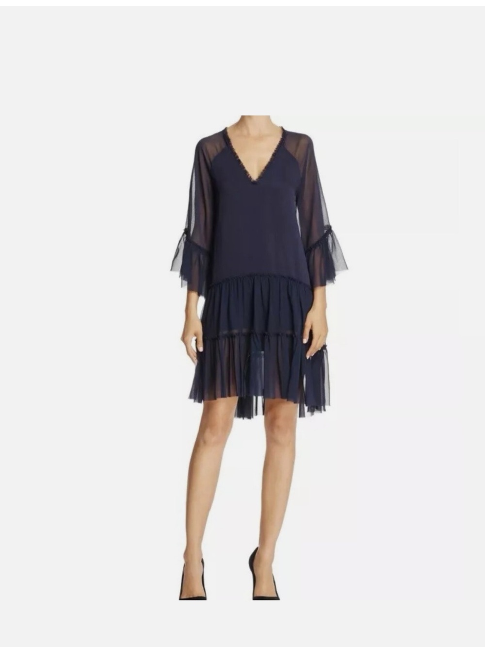 Alice + Olivia Zoey Tiered Chiffon Tunic Dress Sapphire Blue sz medium